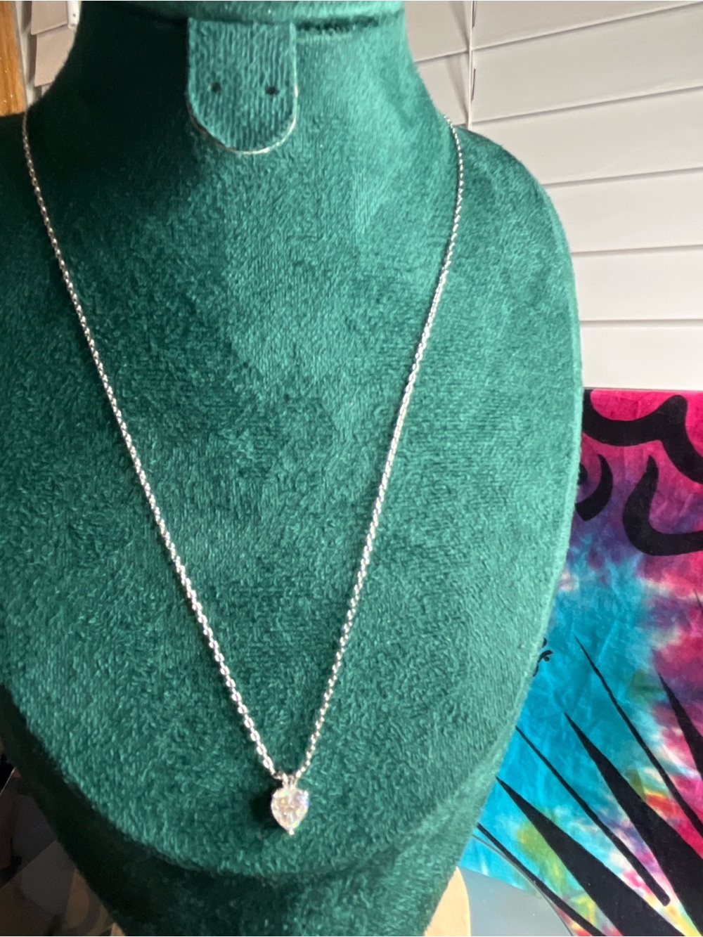 Silver Heart Pendant Necklace - Sparkling Moissanite Stone 1CTW